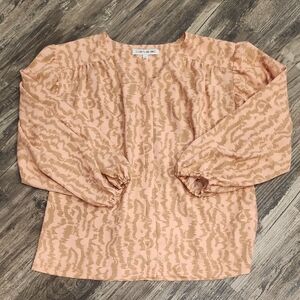Peach and Tan Patterned Blouse